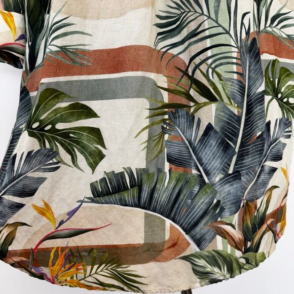 SHORE Linen-Blend Short Sleeve Top Button Down Shirt Tunic Coverup Floral XS - Picture 8 of 10